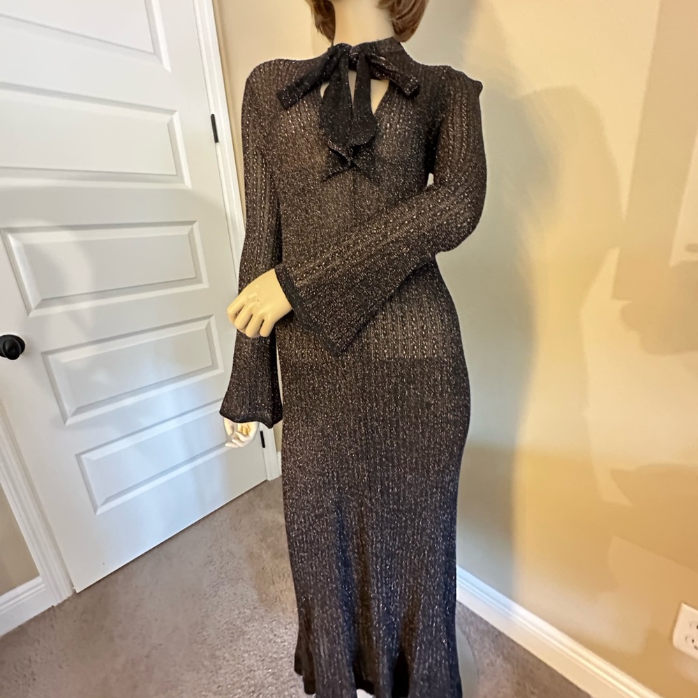 Zara NWT Black/Gold Vintage Style Knit Maxi Dress